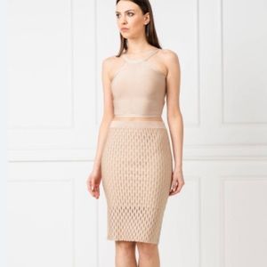 Marciano Blouse Escape Slim Fit Nude High Neck Crop Top XS